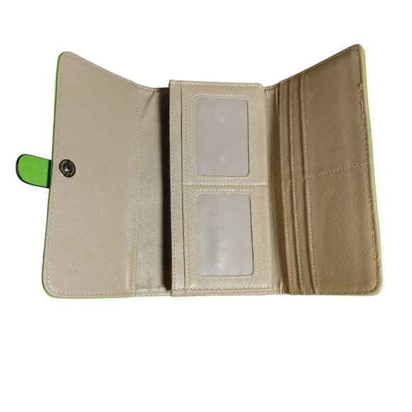 Leather Wallet Lime Green Embossed Faux Snap Closure Decorative Bee Accent - Picture 5 of 9